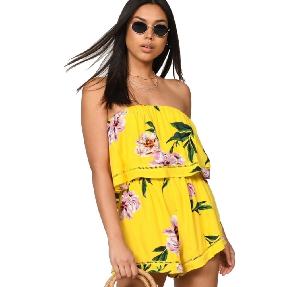 Tobi Garden of Eden Yellow Multi Floral Romper